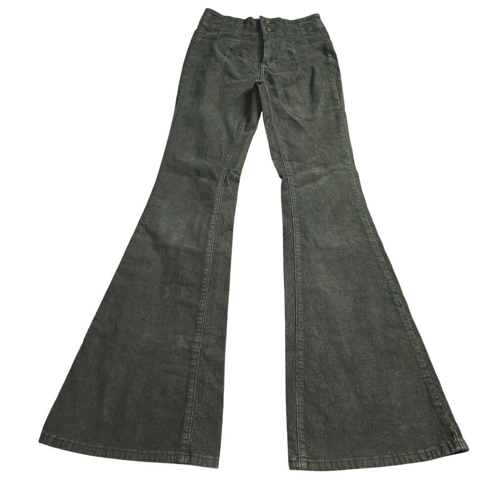 We The Free Corduroy Pants Sz 26 Green Flare High Rise Boho Western Y2k Retro